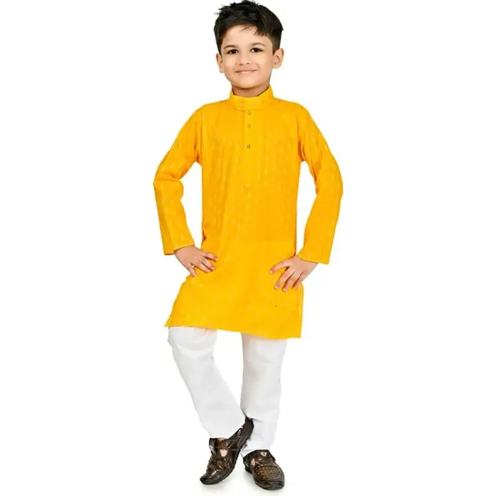 Yellow%20Cotton%20Printed%20Kurta%20Pyjama%20Set%20For%20Kids%20-%20Image%203