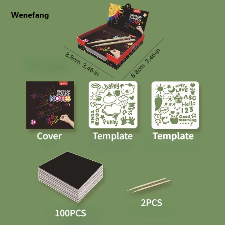 Wenefang%20100pcs%20Montessori%20Rainbow%20Scratch%20Mini%20Notes%20Paper%20Pad%20Cards%20with%20Drawing%20Stencil%20Children%20Kids%20Draw%20Painting%20Toys%20Craft%20Gift%20-%20Image%207