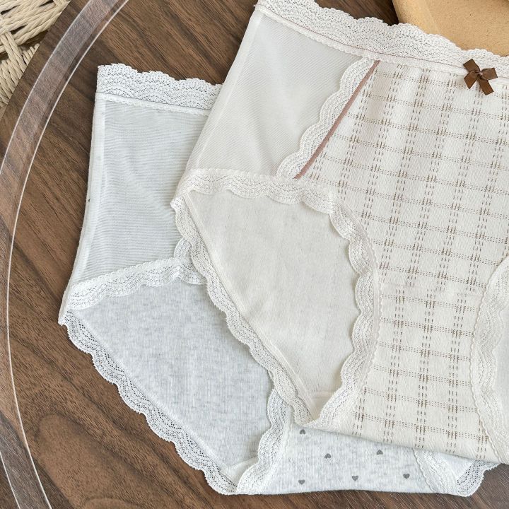 6794#%20can%20wear%20200%20kg%2010A%20bacteriostatic%20mesh%20spliced%20underwear,%20women's%20lace%20jacquard%20bow%20mid-waist%20briefs%20-%20Image%203