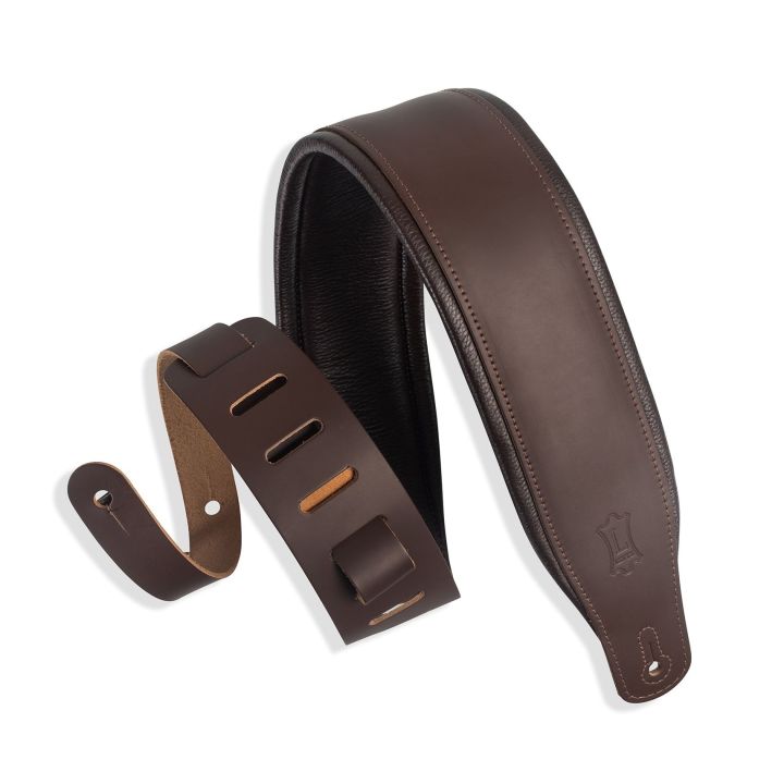 Levy's Leathers M26PD-DBR_DBR Top Grain Padded Leather Guitar Strap - Dark Brown