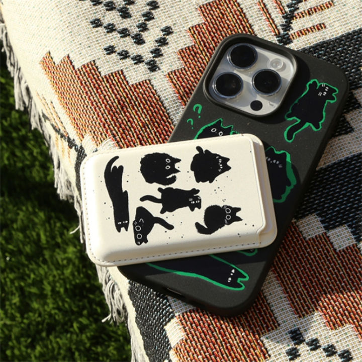 New Cute Black Cat Wallet Card Slot Holder Magnetic Phone Case Accessories Magnetic Card Holder Wallet With MagSafe Korea Accessorie