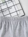 Girls Elastic Waist Contrast Binding Shorts-Light Grey. 