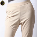Boss Lady Cream Comfort Flared High-Rise Belly Cotton Formal Pant. 