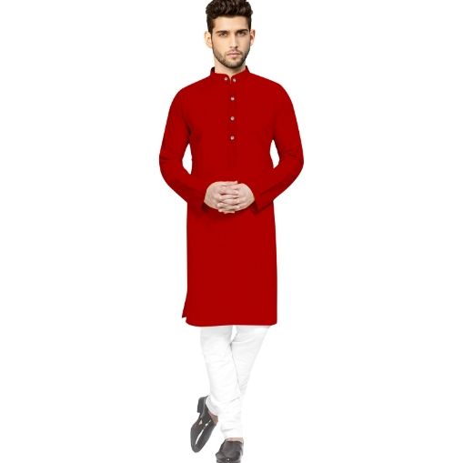 Red Pure Cotton Kurta Pajama Set For Men - Fashion | Kurtha For Men | Pajama Set For Men | Men'S Wear