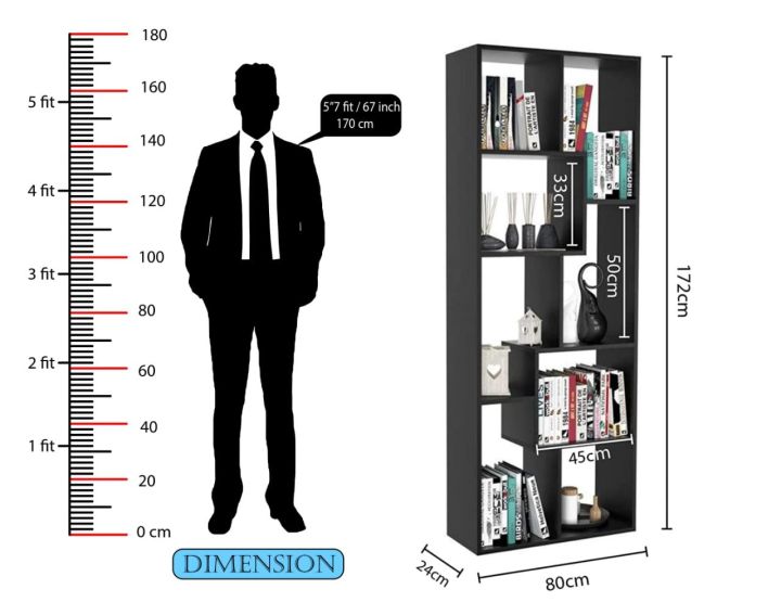8%20Shelves%20Modern%20Simple%20Book%20Shelf%20with%20Storage%20Display%20Rack%20Open%20Bookcase%20Showcase%20Stand%20(Black-172%20x%2024%20x%2080%20cm)%20-%20Image%206