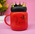 1 Pcs Red & Black Queen+King Ceramic Cup-Crown Mug With Lid For Coffee,Tea. 