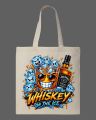 "Whiskey On The Ice" Graphic Printed Canvas Tote Bag– Eco-Friendly Cotton Shoulder Shopping Bag-White, Black. 