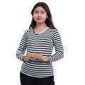 Black/White Cotton Round Neck Full Sleeve Lining Printed T-Shirt For Women. 