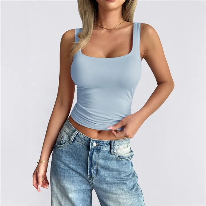 Women's%20Sleeveless%20Square%20Neck%20Tank%20Top%20Blue%20S%20-%20Image%206