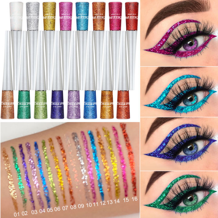 Makeup cmaadu 16 colors liquid eyeliner dazzling glitter shiny glitter pink sequin popping eyeliner shadow liquid foreign trade