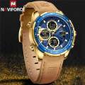 NAVIFORCE NF9197 Men's Business Day Date Function Analog Digital  Leather Strap  Wristwatch - Blue/Golden. 
