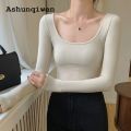 Ashunqiwen Profesional High Elastic Thread Cotton 2024 Autumn New Inner Wear Bottoming Shirt Women's Long Sleeve Tight T T-shirt Spicy Slimming Top. 