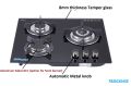 Dikom 3 Burner Gas Hob Auto Ignition (TBDGKH03) Black. 