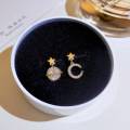 【Innovative Asymmetrical Star Moon Earrings 2023 New Fashionable Small Fairy Style Women's Elegant Diamond Earrings. 