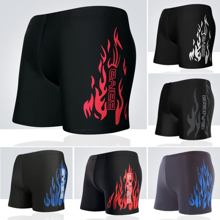 Men's swim trunks hot spring boxer loose conservative swimsuit plus size fashion flame adult swimming trunks factory direct sales