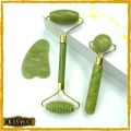 3pcs Set Facial Jade Stone Roller & Gua Sha Board Body Neck Massage Tool. 