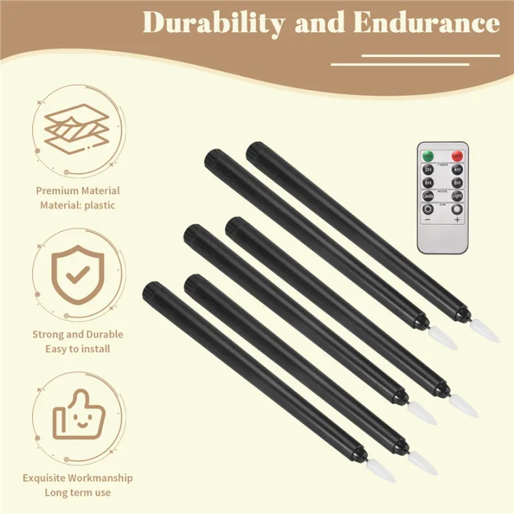 NAMUNY%206Pcs%20Flameless%20Black%20Taper%20Candles%20Flickering%20with%2010-Key%20Remote%20Timer,%20Battery%20Operated%20LED%20Candlesticks%20Window%20Candles%20-%20Image%204