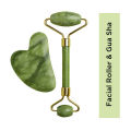 2 pcs Green Jade Roller And Gua Sha Stone for Facial Massage and Eucalyptus Skincare. 