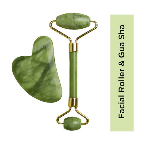 2 pcs Green Jade Roller And Gua Sha Stone for Facial Massage and Eucalyptus Skincare