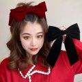 Girls Black Red Big Velvet Bow Hair Clip For Women Vintage Wedding Long Ribbon Korean Hair Pin Barrette Fashion Hair Accessories. 