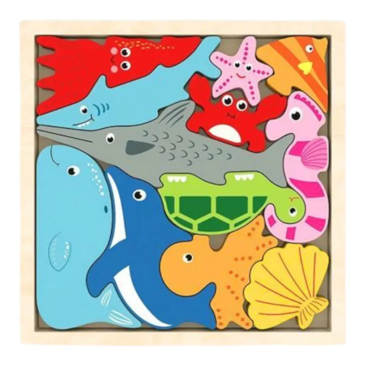 Kids Wooden Sea Creatures Puzzle | Educational Shape Sorter & Stacking ...