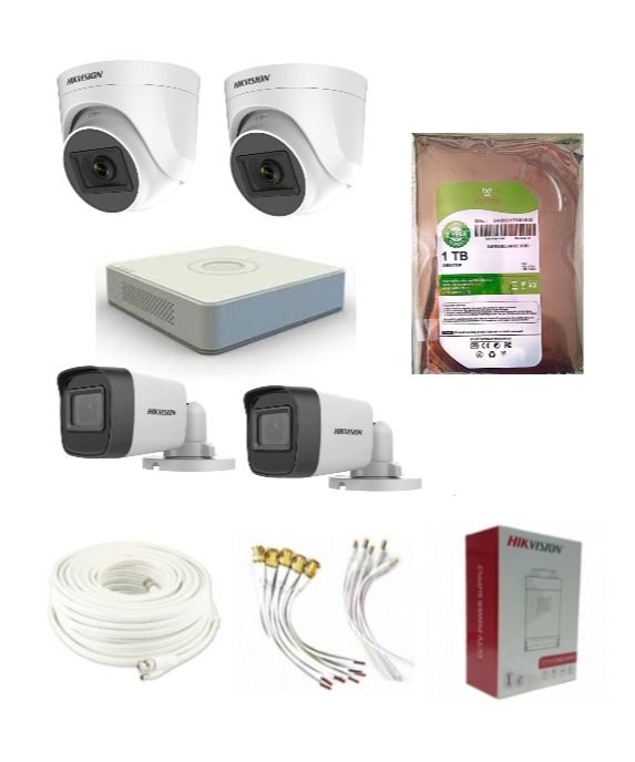 Hikvision 4 Channel HD CCTV Package with DVR,1 TB Hard Disk