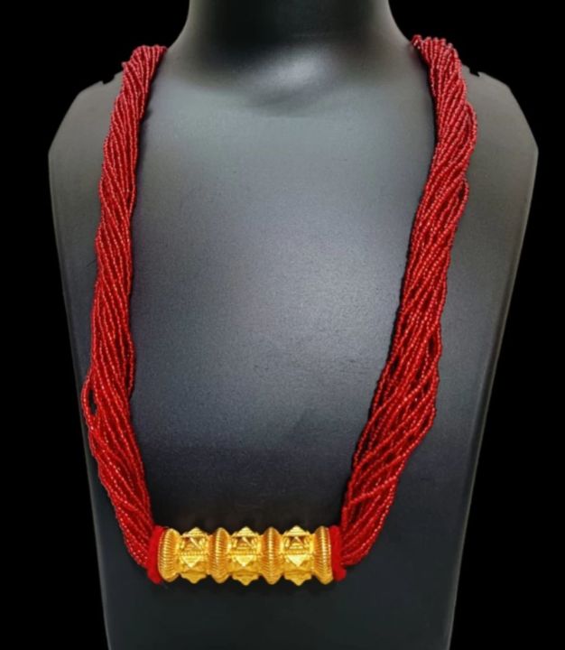 Nepali Red/Green Maili Traditional Tilhari Pote Mala Gold-Plated Necklace For Women