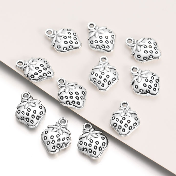 St. kunkka 520Pcs Alloy Strawberry Pendant Retro Silver Strawberry