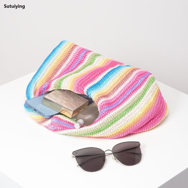 Sutuiying%20Vintage%20woven%20handbag,%20simple%20commuter%20bag,%20beach%20wind%20rainbow%20Bargain%20price%20bag,%20holiday%20casual%20straw%20purse%20(random%20pattern)%20-%20Image%205