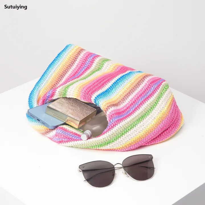 Sutuiying%20Vintage%20woven%20handbag,%20simple%20commuter%20bag,%20beach%20wind%20rainbow%20Bargain%20price%20bag,%20holiday%20casual%20straw%20purse%20(random%20pattern)%20-%20Image%205
