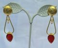Beautiful Brass Gold Plated Ear Dangler With Colourful Stone For Women. 