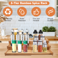 Kitchen Cabinet Organizer- Bamboo 3-Layer Adjustable Spice Rack. 
