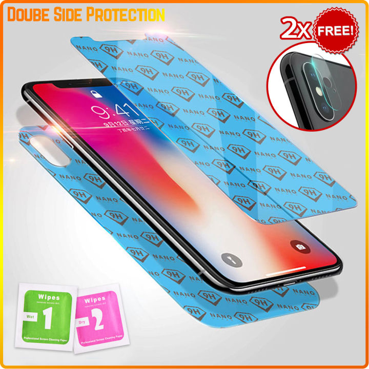 9H+ Nano Flexible Glass Screen Protector (Front, Back and 2xCamera Guard) For Apple iPhone SE, 12 Pro Max, 12 Pro, 12, 12 Mini, 5, 5s, 6, 6 Plus, 6s, 6s Plus, 7, 7 Plus, 8, 8 Plus, X, XR, XS, XS MAX, 11, 11 Pro, 11 Pro Max, 13, 13 Mini, 13 Pro, 13 Pro Max