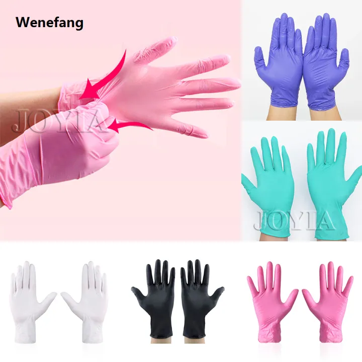 Wenefang%20Pink%20Disposable%20Nitrile%20Gloves%20Waterproof%20Anti-static%20Durable%20Black/White%20Latex%20Gloves%20For%20Kitchen%20Cook%20Beauty%20Salon%20XS%2050/20PCS%20-%20Image%202