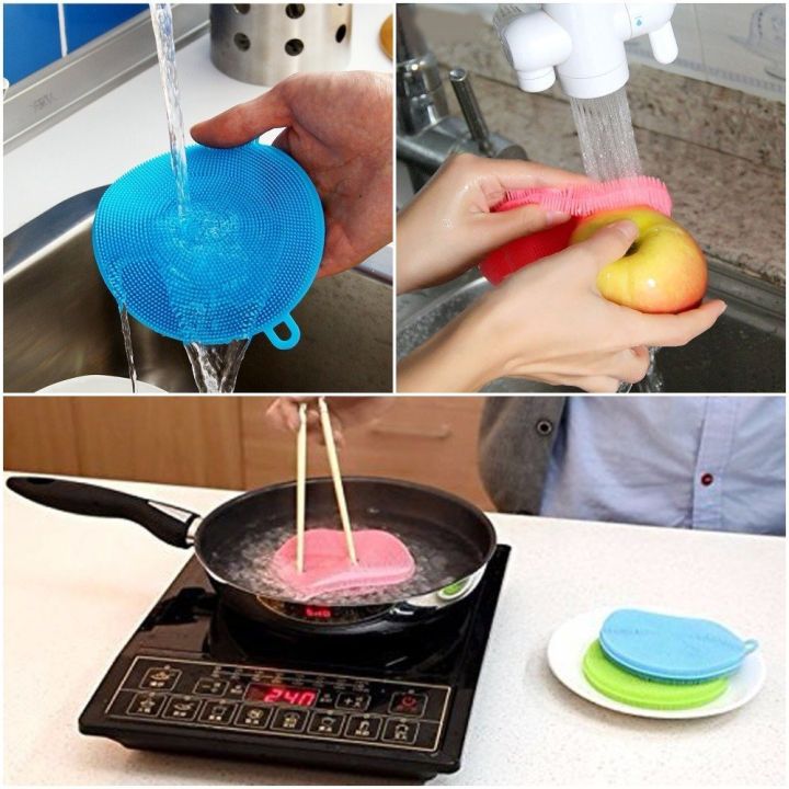 Silicone Sponge (2 Pcs) Dish Washing Scrubber Non Stick Cleaning Sponge Food-Grade Better Sponge Dishwasher-Safe Dish Brush Kitchen Scrubber