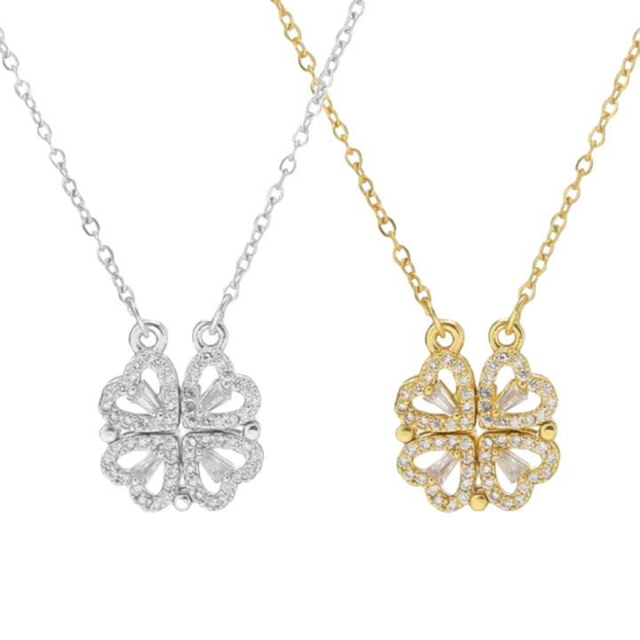 Four Leaf Clover Necklace For Women Vintage Magnetic Folding Heart Jewelry Gifts