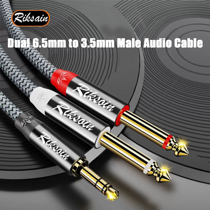 3.5 to Double 6.35 Jack Cable Aux Male to 6.5mm Mono 3.5mm TRS to Dual 6.35mm Y-Splitter Adapter Audio Cable for Mixer Amplifier