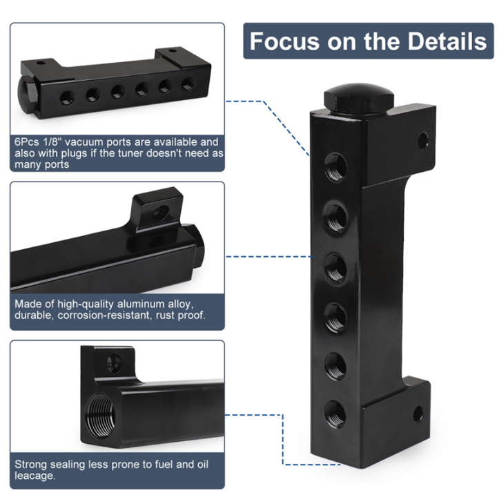 Ktteay%206%20Port%20Vacuum%20Block%20Intake%20Manifold%20Kit%20Fuel%20Wastegate%20Turbo%20Boost%201/8NPT%20for%20Boost%20Controllers%20and%20Meters,%20for%20Racing%20-%20Image%203