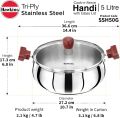 Hawkins 5 Litre Stainless Steel Induction Compatible Handi with Lid SSH50G - Big Digital. 