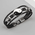 ANX Men Yin & Yang Layered Pu Leather Bracelet For Men / Men's Accessories | Fashion Layered Bracelet For Men. 