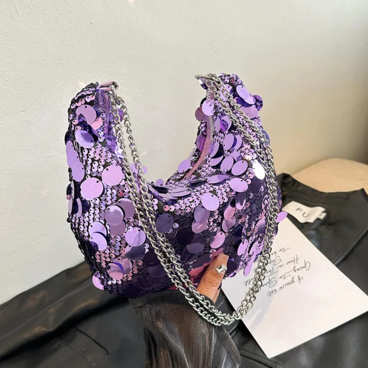 Dumpling%20Half%20Moon%20Shape%20Bag%20Large%20Capacity%20Sequin%20Crossbody%20Bag%20Sequin%20Chain%20for%20Dinner%20Party%20Daily%20Commute%20Outdoor%20Activities%20-%20Image%204