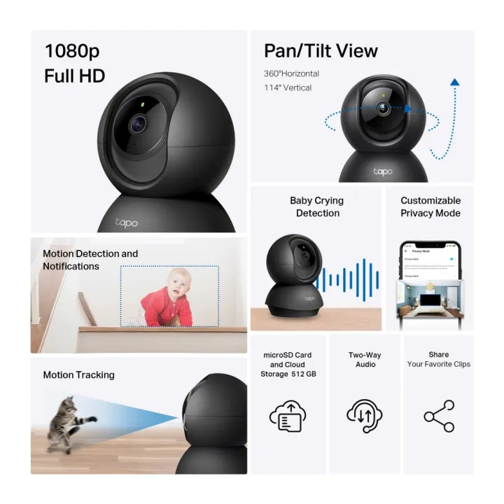 TP-Link%20Tapo%20C201%20Pan/Tilt%20Home%20Security%20Wi-Fi%20Camera%201080P%20Motion%20Detection%20and%20Alerts,%20Night%20Vision%20Two-Way%20Audio%20Supports%20MicroSD%20Cards%20Up%20To%20512GB%20-%20Image%202