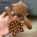 Sutuiying Cute cat shape Wood hair Comb for small children kids air cushion New wood Circular Scalp massage Combs Household Use Makeup Tools. 