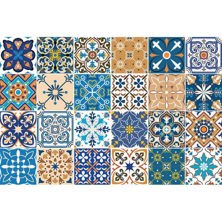 Artsy Home Elegant Basilicato Pattern Cement Tile Wall Stickers, Vibrant Floral/Mosaic Design, 48pcs 10cm x 10cm