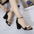 Amazing Black Ankle Strap Block Heel Shoes For Women - (Smile). 