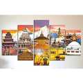 5 Piece Temples of Nepal Scene Canvas Art with Wooden back Frame by Om Suva Trades. 