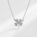 Four Leaf Clover Pendant Necklace, Lucky Charm Clavicle Chain Dainty Vintage Costume Jewelry Party Fashion Necklace For Women, Silver Color. 