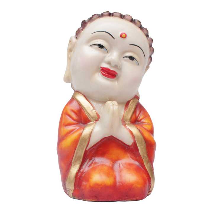 White/Orange Ceramic Little Buddha Statue 6 Inch