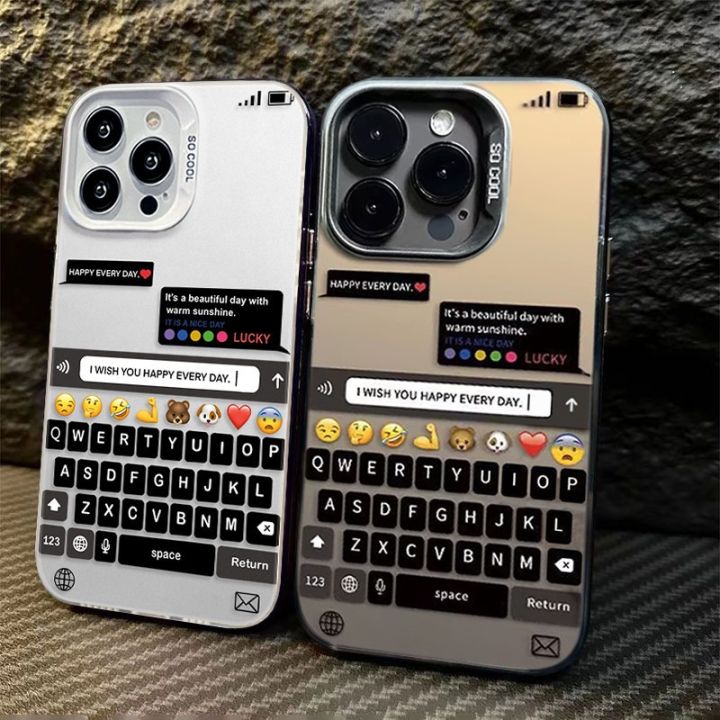 Creative Keyboard Chat Pattern Case Compatible for IPhone XR 15 13 12 14 11 Pro Max 7Plus X XS Max 14 7 15 8 Plus SE 2020 Cartoon Funny Emoji Luxury Plating Metal Cover