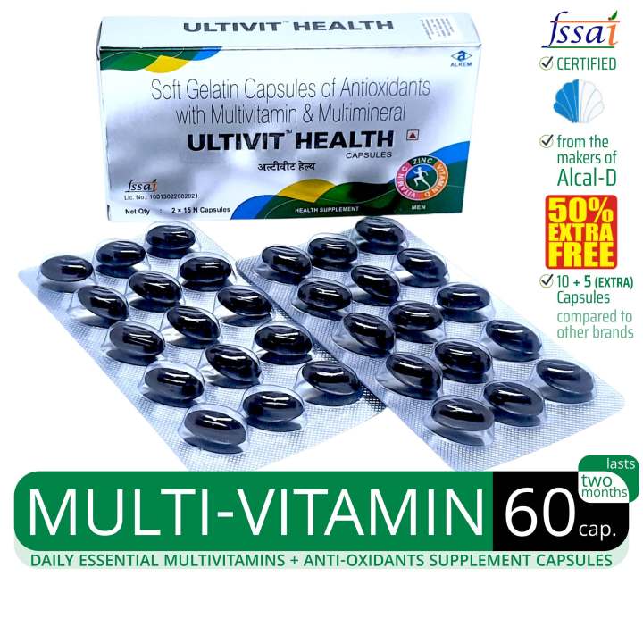 Ultivit Multivitamin 60 Tablets With Zinc Vitamin C Biotin Added Minerals For Immunity Bone & Joints Support Health